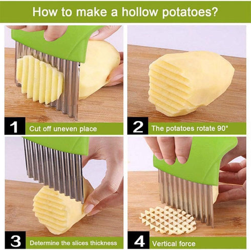 Crinkle Cut Knife set, 1 Fork Slicing Helper 3 Stainless Steel Crinkle Cutter, Fruit And Vegetable Wavy Chopper Knife, Potato Cutter Onion Cutter ...