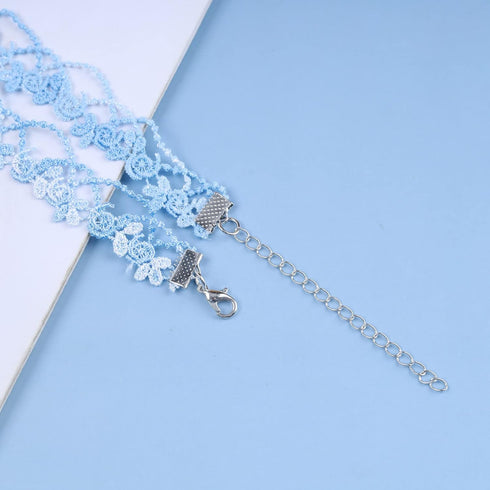 Boho Lace Choker Necklace Short Sapphire Heart Pendant Necklace Blue Heart Crystal Necklace Vintage Lace Flower Necklace Jewelry for Women...