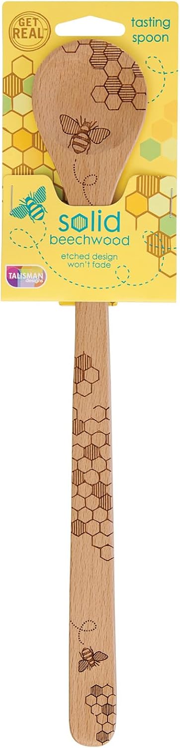 Talisman Designs Laser Etched Beechwood Tasting Spoon | Honey Bee Design | Cooking Spoon | Cute & Functional Kitchen Tool | Decorative Wooden Uten...