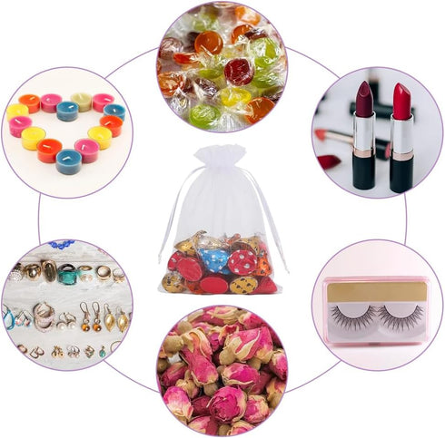 HRX Package 100pcs White Organza Bags, 4x6 inch Mesh Bags Drawstring Gift Bags Jewelry Pouches for Candy Wedding Favors Christmas...