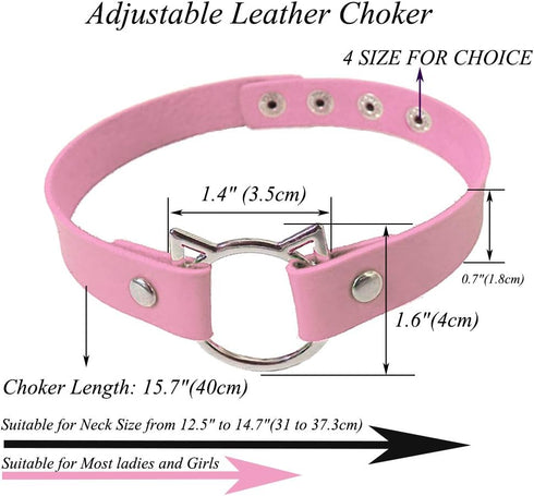 Leather Choker Necklace Collar Soft PU Cat Punk Adjustable Choker Necklace for Women, Pink...