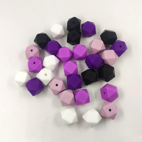 50pcs Purple Series Silicone Hexagon Beads 14mm Silicone Pearl Geometric Polygon Beads for Keychain Jewelry DIY Beading Mom Necklace...