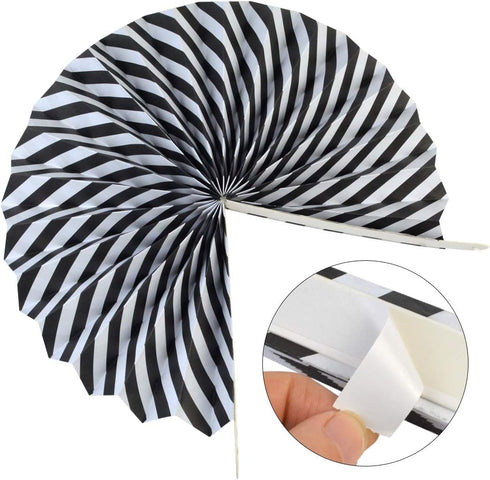 18pcs Party Hanging Paper Fans Set Black White Round Paper Fans Decorative Pattern Folding Fan Halloween Hanging Garlands for Halloween Birthday W...
