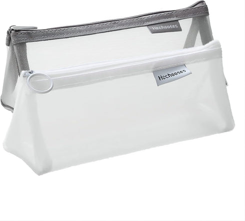 Mesh Cosmetic Bag Portable Clear Makeup Bags Mesh Zipper Pouch for Home Office Travel Accessories Organizer (2PCS White & Grey)...