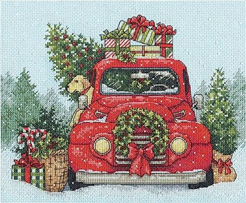 Dimensions 70-08992 Festive Ride Embroidery Christmas Cross Stitch Kit, 10" x 8", 14 Count Light Blue Aida, Various...