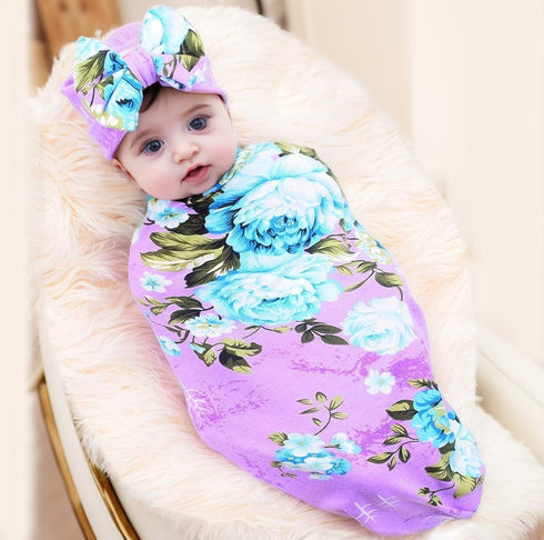 Galabloomer Newborn Baby Sleep Receiving Blanket and Bow Headband Set Baby Swaddle Blanket...