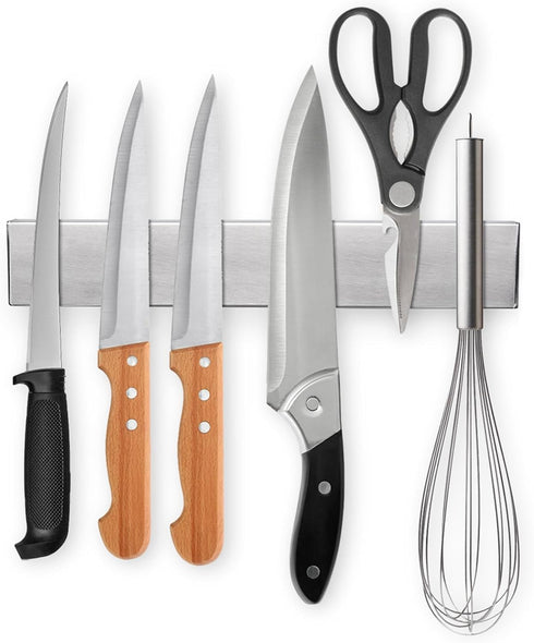 Ninolny 10 Inch Magnetic Knife Strip, Premium Stainless Steel Wall Mounted Kitchen Knives Bar,Space-Saving Powerful No Drilling Magnetic Knife Rac...