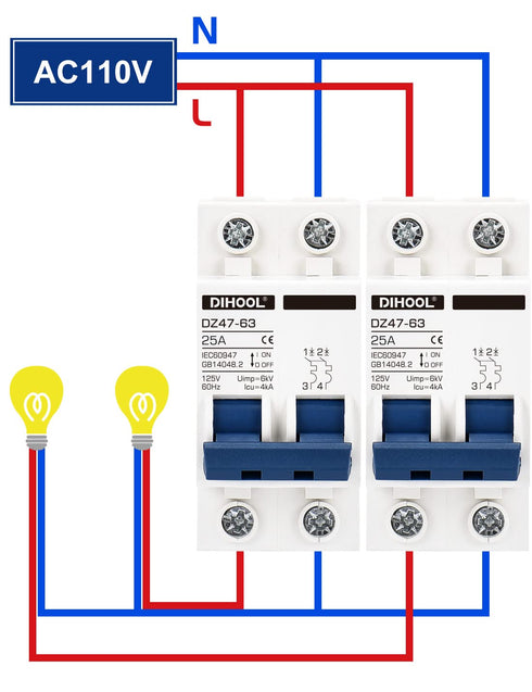 DIHOOL Miniature Circuit Breaker DIN Rail Mount 25 Amp 2 Pole AC 110V Low Voltage disconnect switch...