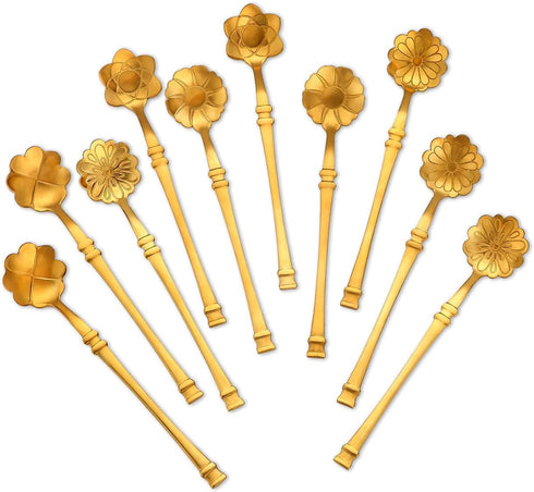 10 Pcs Flower Spoon Coffee Teaspoon Set, Stainless Steel Tableware Creative Dessert Spoons Sugar Spoon Coffee Spoon Teaspoon Ice-Cream Spoon Mixin...