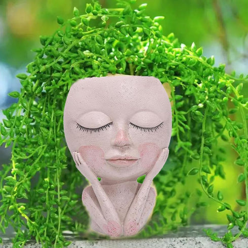 Face Flower Pot Head Planter Pot Cute Lady Face Succulent Planter Resin Cactus Planter Funny Head Plant Pot for Home Garden (Corlor A)...