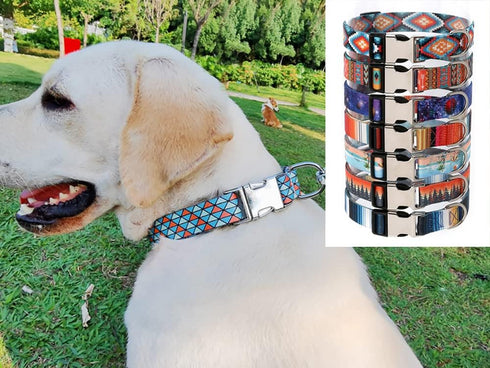 Dog Collar and Leash Set, Quick Release Buckle Soft Durable Print Puppy Collars Adjustable for Small Medium Large Pet Male Dogs Boy Cat Maya M...