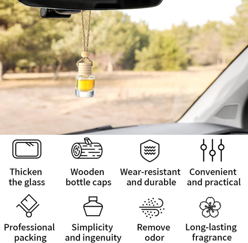 5PCS 8ml Hanging Car Air Freshener, Car Essential Oil Diffuser Bottle Pendant Glass Perfume Bottle Aromatherapy Perfume Bottle Car Decoration, Int...