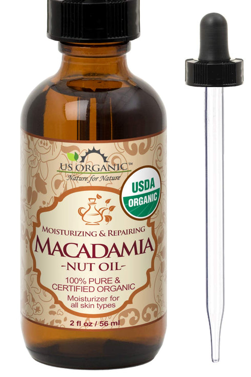 US Organic Macadamia Nut Oil Unrefined Virgin, USDA Certified Organic, Pure & Natural, Cold Pressed, Sourced in Kenya, in Amber Glass Bottle w/Gla...