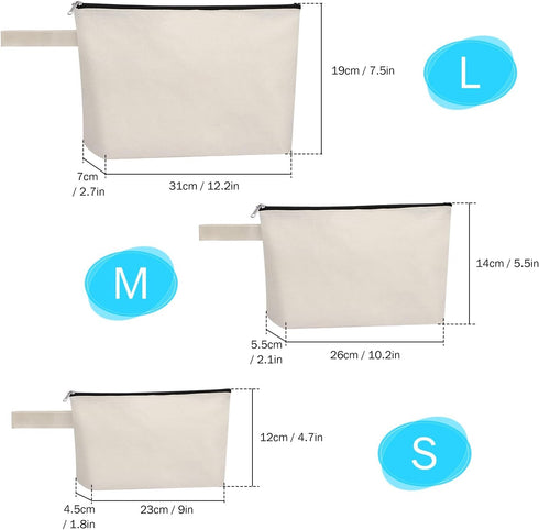 10 Pieces Cotton Canvas Makeup Bag with Bottom, Multi-Purpose Cosmetic Bag with Zipper Travel Toiletry Pouch, Blank DIY Craft Bag Pencil Bag (M, B...