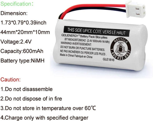 GEILIENERGY BT162342 BT262342 Battery Compatible with BT183342 BT283342 BT166342 BT266342 VTech CS6114 CS6419 CS6719 at&T EL52300 CL80111 Cordless...