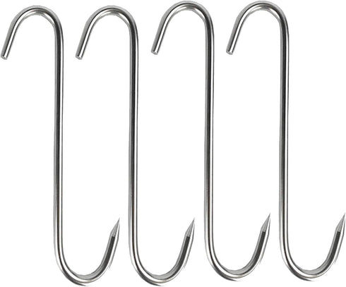 Tinsow 4 PCS 5.1 Inch Meat Hooks S-Hook Stainless Steel Meat Processing Butcher Hook Pot Hooks for Bacon Hams Meat Processing Butcher Hook Hanging...