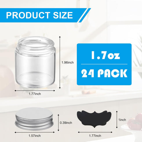 1.7oz Mini Mason Jars with Lids, 24 Pack Small Glass Bottles with Cap and 24 Pcs Labels, Round Clear Jars Food Container Mini Spice Jars for Jam, ...