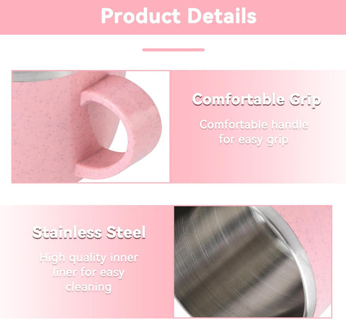 220ml Pink Coffee Cup, Stainless Steel Insulated Pot Coffee Mug with Handle for Water Coffee Juice Milk, Home, School, Outdoor(Pink)...