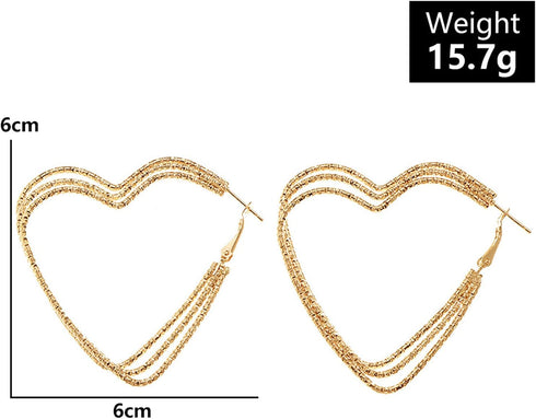 Boho Love Heart Hoop Earrings Vintage Hollow Heart Earrings Gold Large Heart Stud Earrings Exaggerate Heart Shape Earrings Jewelry for Women...