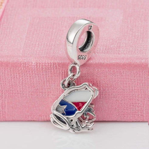 Puerto Rico Map Flag Pendant, Frog Pendant, Animal Enamel Charm - 925 Sterling Silver Fit European Bracelet & Necklace...