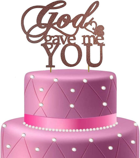 God Gave Me You Cake Topper for Wedding/Engagement/Marriage Party Decorations,Double-faced Rose Gold Glitter...