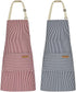NLUS 2 Pack Kitchen Cooking Aprons, Adjustable Bib Soft Chef Apron with 2 Pockets for Men Women (Blue Pinstripes/Pink Pinstripes)...