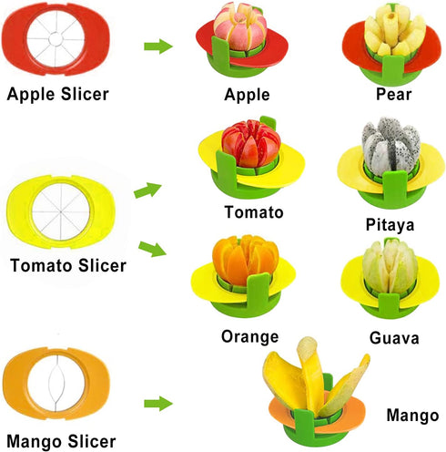 Fruit Cutter Slicer, 4 in 1 Apple Slicer with Vegetable Peeler & Cleaning Brush Mango Cutter Corer Remover Tomato Wedges Stainless Steel Heavy Dut...