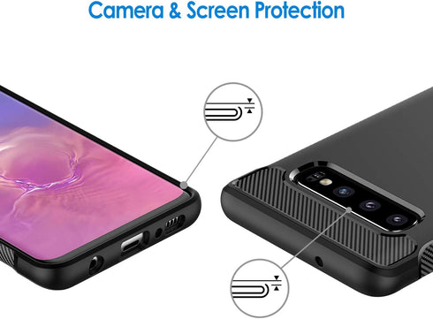 JETech Slim Fit Case for Samsung Galaxy S10, Thin Phone Cover with Shock-Absorption and Carbon Fiber Design (Black)...
