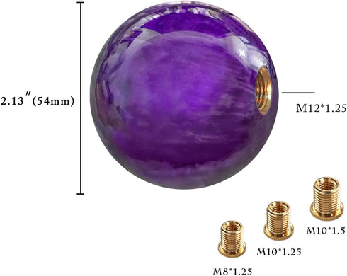 Purple Weighted Round Ball Shift Knob M12*1.25 Universal Marble Style Gear Shifter Knobs Fit for 5 6 Speed Manual Vehicles with Three Adapters M8*...