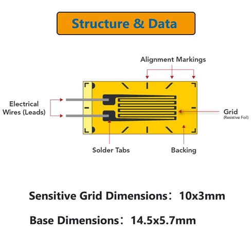 Strain Gauge, 120ohm Foil Strain Gauge Sensor, 10AA Load Cell Pressure Resistance Strain Gauge, Linear Strain Gages (Grid Size: 10 x3mm, 2 Pieces)...