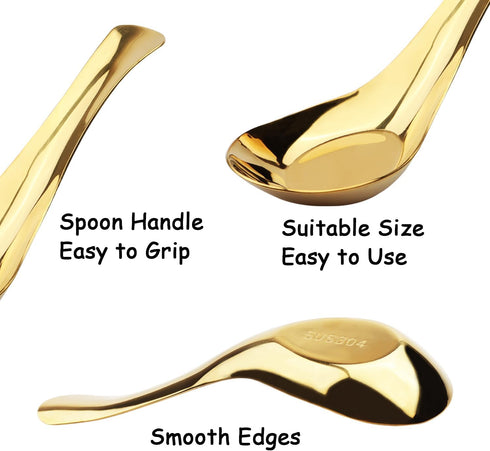 Asian Soup Spoons Stainless Steel Chinese Soup Spoons Set of 6 Soup Spoons Silverware Cucharas Para Comer for Ramen Pho Wonton Dumpling Noodles (g...