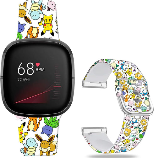 Pikacu Sea Turtle Anime Bands Compatible with Fitbit Sense/Sense 2/Versa 3/Versa 4 Band Fancy Soft Sport Silicone Cartoon Holiday Strap Men Women...