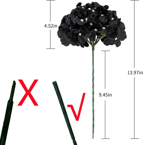 10pcs Hydrangea Silk Flowers Heads with Stems Artificial Hydrangea Flowers for Wedding Home Party Baby Shower Decor (Black)...