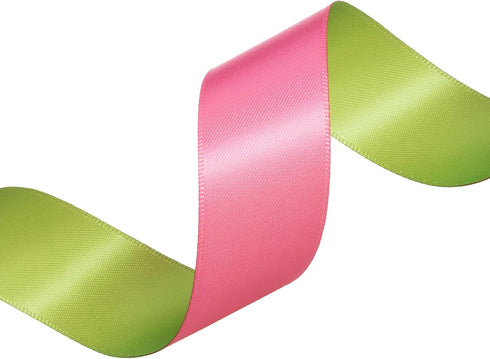 YASEO Double-sided Two-tone Ribbon, 20 Yards 1 Inch Double Faced Hot Pink and Lime Green Satin Ribbon for Easter, Christmas, Birthday, Gift Wrappi...