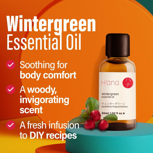 H’ana Wintergreen Essential Oil - 100% Pure and Natural Wintergreen Oil for Body, Aromatherapy, Diffuser - with a Refreshing Crisp and Woodsy Scen...