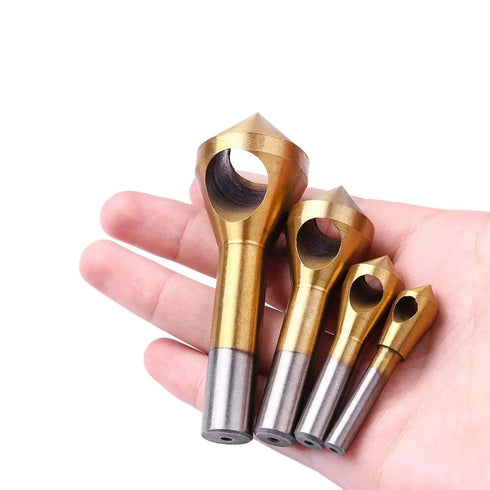 YUENTOEN 4Pcs Titanium Coated Countersink Chamfer Tool Deburring Tool Set, Countersink Drill Bit Set for Metal, PVC Board, Wood...