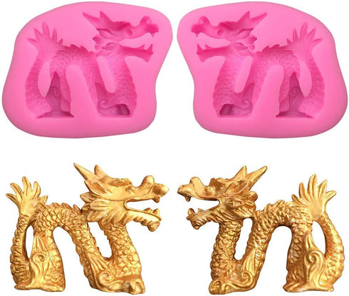 2Pcs/Set 3D Dragon Fondant Mold - Chinese Zodiac Dragon Silicone Gum Paste Sugar Craft Mold for Cake, Cupcake Topper Decorating Tools...