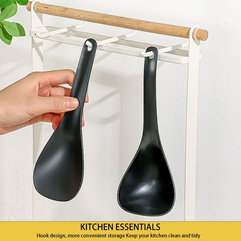 DOERDO 3Pcs Rice Paddle Spoon Soup Spoon Non Stick Rice Scooper Cooking spoon for Rice Soup Potato, Black...