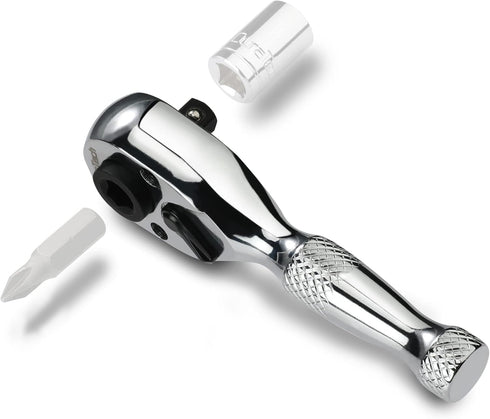 DURATECH 1/4-Inch Stubby Ratchet Wrench, Socket&Bit Driver, 72-Tooth, Chrome Alloy Made, Chrome Plated Finish...