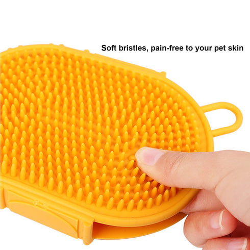 Dog Grooming Shampoo Brush, Pet Soothing Massage Rubber Bristles Curry Comb, Bath Gloves for Dogs and Cats Washing, Double-Sided Available, Yellow...