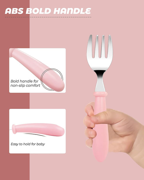 DF DUALFERV 10 pcs Toddler Utensils, Stainless Steel Toddler Silverware Set with Round Handle, Baby Forks for Self Feeding, 5 Toddler Forks and 5 ...