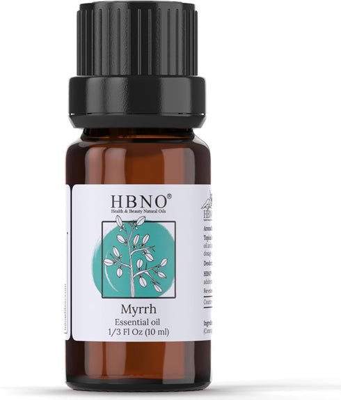 HBNO Myrrh Essential Oil - 1/3 oz (10 ml) Travel Size - Natural Myrrh Oil, Steam Distilled - Perfect for Cleaning, Aromatherapy, DIY, Soap & Diffu...