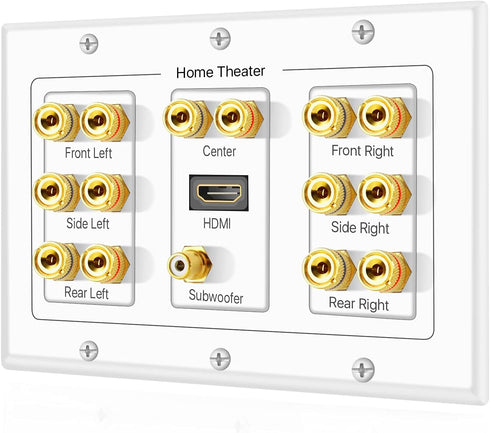 TNP Home Theater Speaker Wall Plate Outlet - 7.1 Surround Sound Audio Distribution Panel, Gold Plated Copper Banana Plug Binding Post Coupler, RCA...