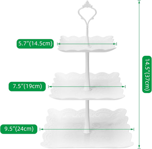 Coitak 3 Tier Cupcake Stand, Plastic Tiered Serving Stand, Square Dessert Tray for Tea Party, Baby Shower and Wedding (Pure White)...