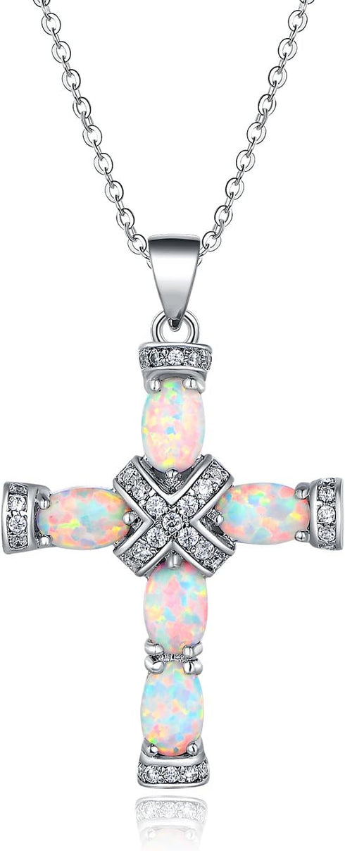 Barzel Rose Gold & White Gold Plated Created Opal Cross Chain With Pendant...