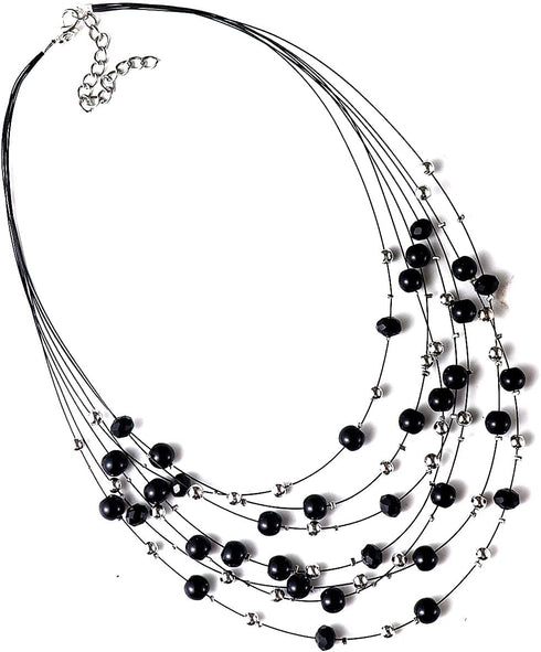 COLORFUL BLING Layered Crystal Beads Necklace and Earrings, Multi-strand Beaded Choker Necklaces for Women Statement Jewelry Wedding Parties Sweat...