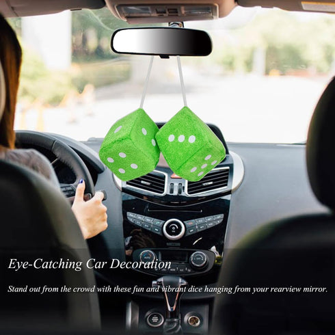 Stylish Car Dice Fuzzy - Retro Fuzzy Dice for Rear View Mirror, Premium Quality Hanging Dice for Car Mirror Decoration - Express Your Unique Style...