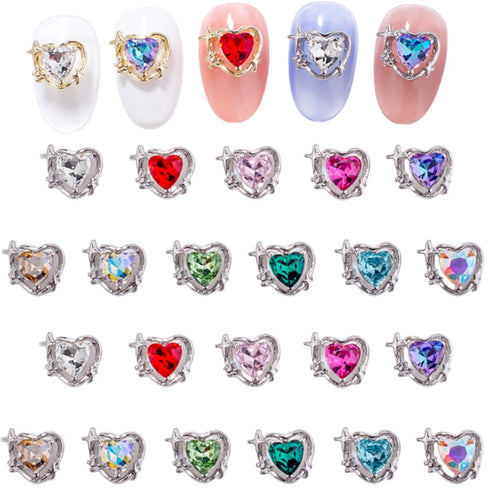 10Pcs Silver Heart Nail Art Charms Rhinestones for Nails Valentine's Day Decals 3D Luxury Love Crystal Nail Rhinestones Gems Love Crystals Diamond...