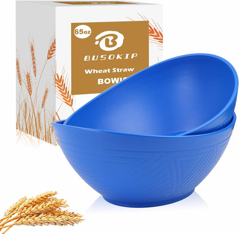2 Pack Large Wheat Straw Bowls 65 oz, Unbreakable Large Salad Bowls, Microwave & Dishwasher Safe Big Mixing Bowls, Plastic Bowls Reusable Set of 2...
