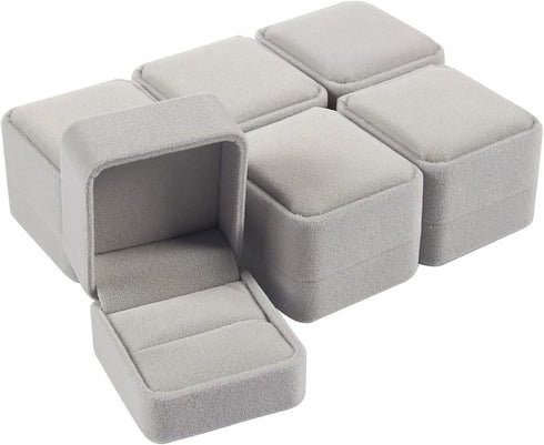 Juvale 6-Pack Velvet Ring Boxes Bulk - Grey, 2.5 x 1.7 x 2 in - Individual Ring Holder for Jewelry Gift, Wedding & Engagement - Soft Interior Lini...